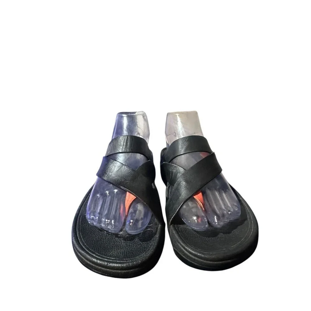 FitFlop Platform Black Leather Sling Strap Wobble Sandal Womens Size 6 186-001